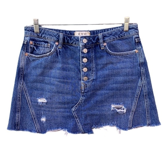 Free People We The Free Breezy Denim Distressed Button Fly Jean Skirt Sz 31 - Picture 1 of 11